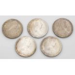 Fünf Maria-Theresia Taler von 1780Silber. Ges.-Gew. ca. 140,58 g.Five Austria silver coins from