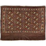 Antike Yomud Tschowal-TaschenfrontTurkmenistan. Um 1880-1890. Wolle auf Wolle. Auf rot-braunem Grund