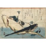 Utagawa Hiroshige (1797 - 1858)"Zwei Kochi-Fische mit Aubergine"aus der Serie der Fischarten (