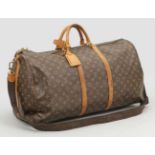 Louis Vuitton "Keep all"Monogram-Canvas-Muster, helle Lederriemen mit gelben Nähten sowie