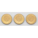 Drei Mexikanische Gold-Münzen von 1959Dukatengold. Ges.-Gew. ca. 50,11 g.Three Mexican gold coins