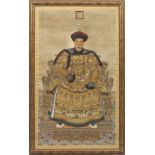 Paar große Porträts des chinesischen KaiserpaaresHolzschnitt und Gouache. Ganzfigurige Darstellung