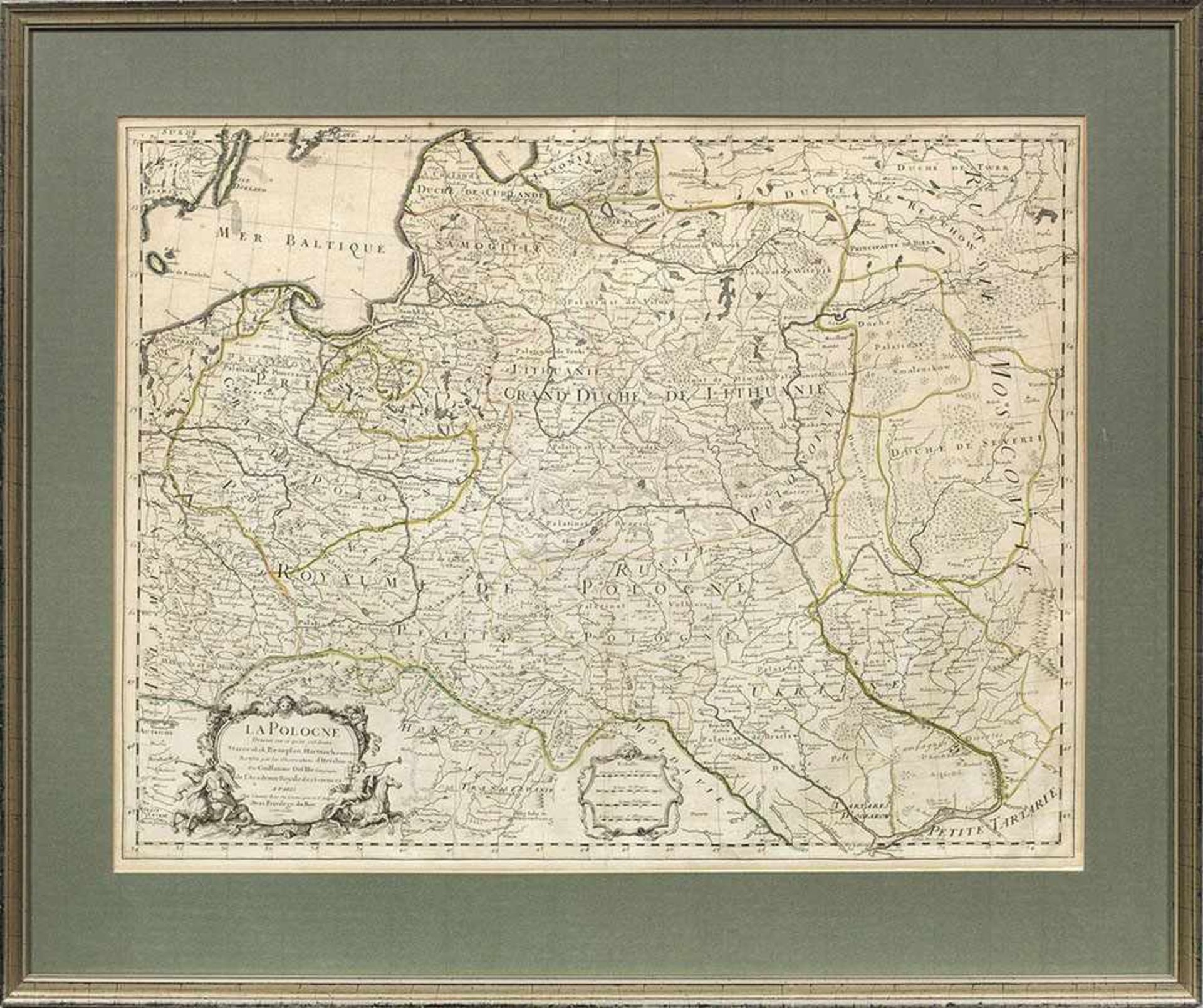 Frühe Landkarte von Polen "La Pologne" (...)". OriginaltitelAltkolorierter Kupferstich. Seltene,