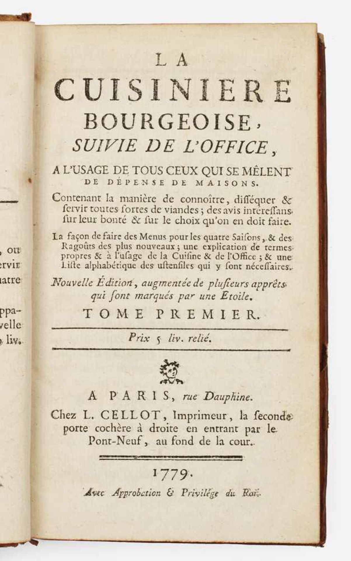 "La Cuisiniere Bourgeoise suivie de l'Office".Originaltitel2 Bde.; Erstausgabe, L. Cellot, Paris,