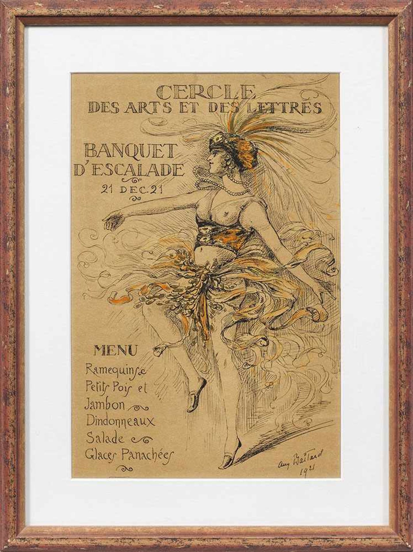 Entwurf für eine Menukarte für das "Banquet d'Escalade" des"Cercle des Arts et des Lettres" in