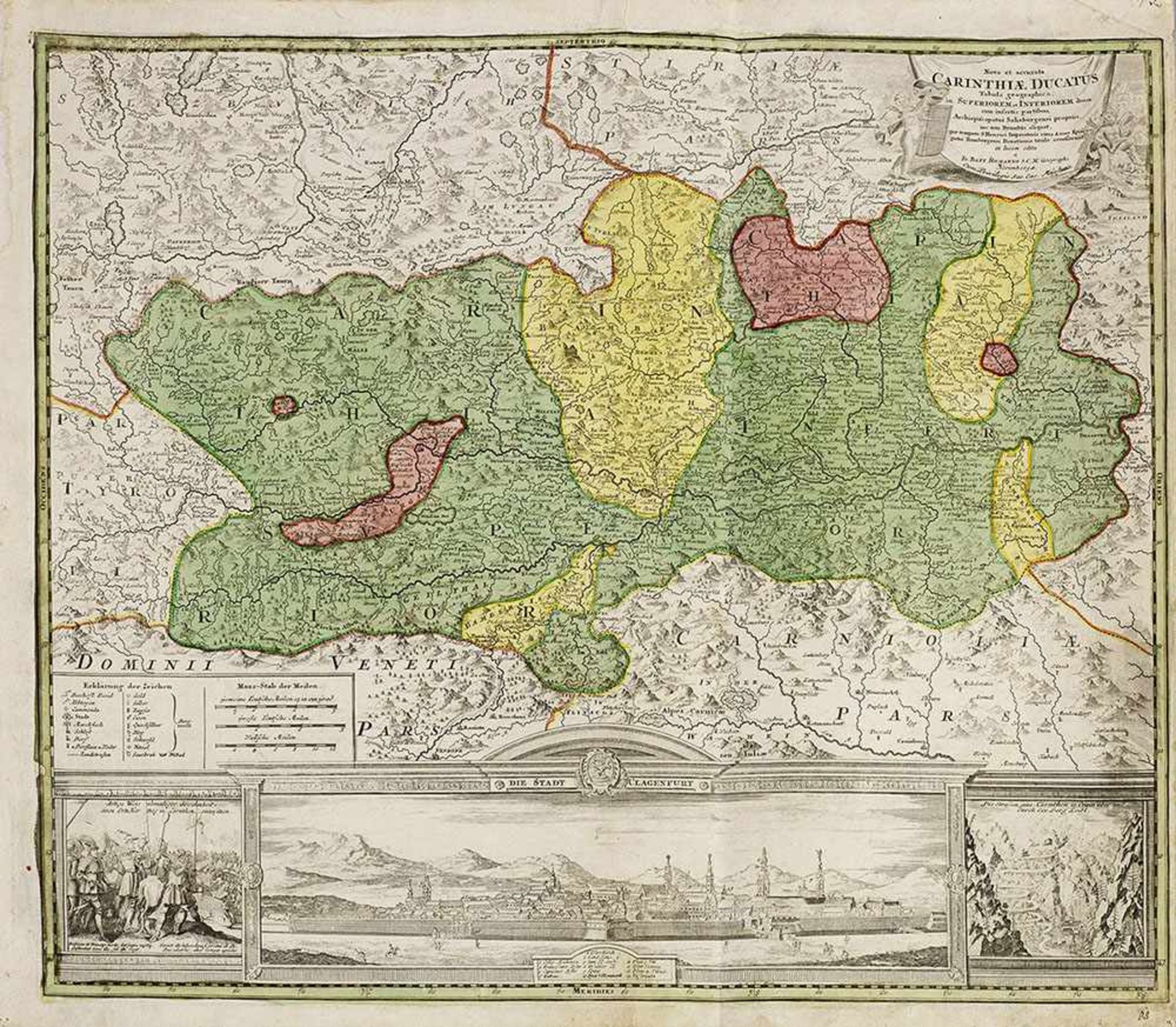 Landkarte von Kärnten mit Ansicht von Klagenfurt"Nova et accurata Carinthiae Ducatus (...)".