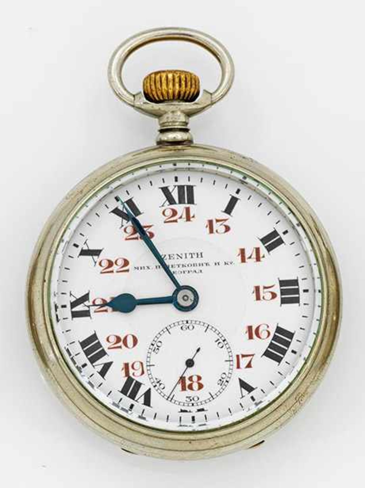 Herrentaschenuhr von Zenith für den russischen Markt um 1900Chrom, poliert. Rundes, offenes 2-