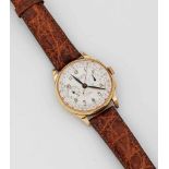 Geneva Sport Herrenarmbanduhr-Chronograph der 40er JahreGelbgold, gest. 750. Rundes Uhrengehäuse,