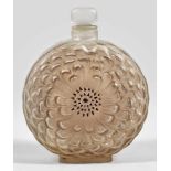 Großer Lalique-Parfumflakon "Dahlia"Runde, beidseitig abgeflachte Form. Farbloses Glas.