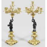 Paar Napoleon III-FigurengirandolenGegenstücke. 5-flg.; Bronze, vergoldet bzw. teilw. schwarz