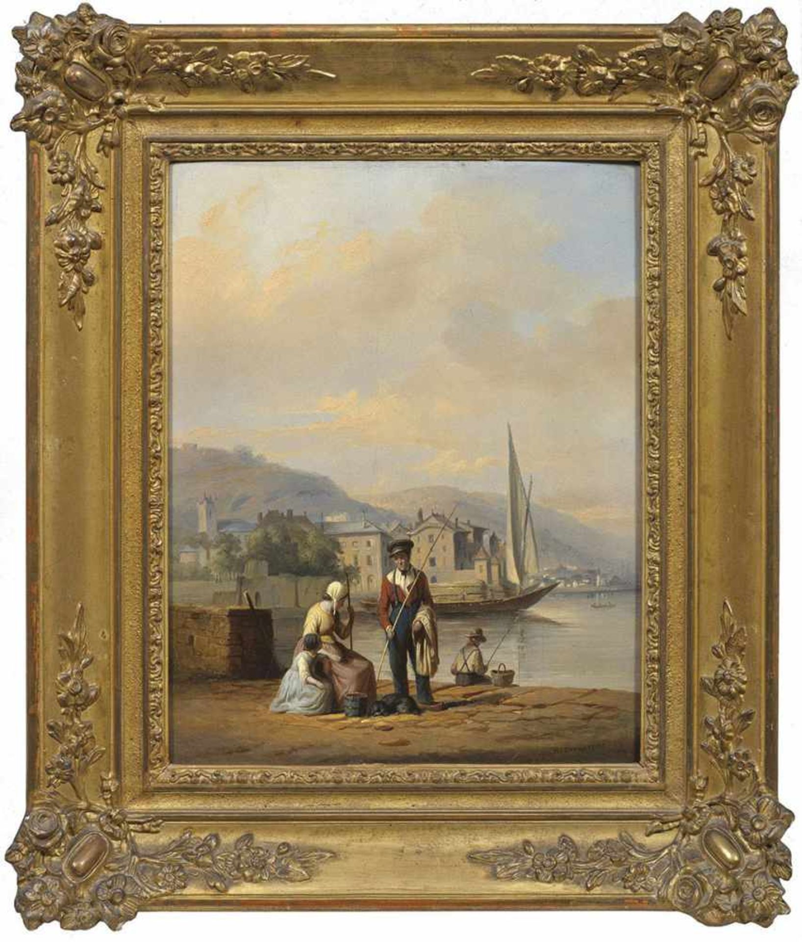 Henri de Pratere(1815 Courtrai/Kortrijk - 1890 ebenda)Familie mit Angler am PierFeinflüssig