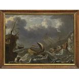 Jan Peeters(1624 Antwerpen - 1676 ebenda) attr.;Schiffe in einem ruhigen Hafen und im Sturm an einer