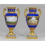 Paar große prunkvolle Berliner Ansichtenvasenin der Form der sog. "Französische Vase".