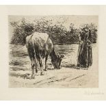 Max Liebermann(1847 Berlin - 1935 ebenda)"Junge Hirtin". OriginaltitelRadierung/Papier, 1894. Sign.;