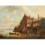 Samuel Verveer(1813 Den Haag - 1876 ebenda)Sommerstimmung am FlussPittoreske Stadtansicht des vor