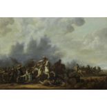 Dirk Stoop(1615 Utrecht - 1686 Hamburg?) attr.; Feldschlacht mit ReiternIn fein lasierender