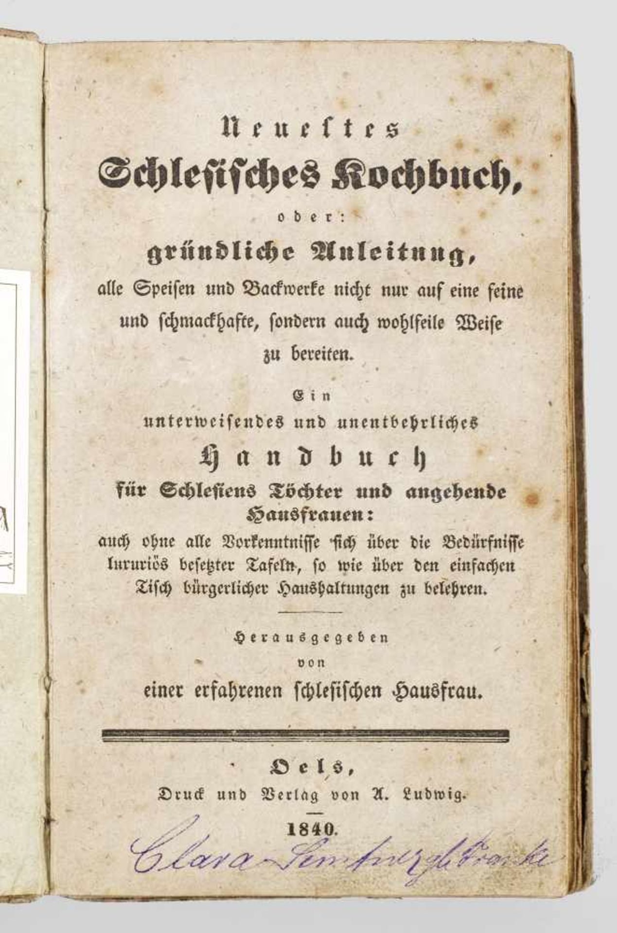 "Neuestes Schlesisches Kochbuch". Originaltitel"Neuestes Schlesisches Kochbuch". Origina