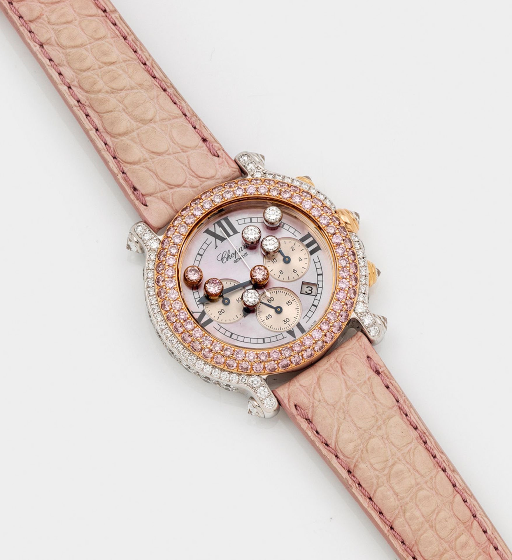 Damenarmbanduhr mit Pink-Diamantbesatz von Chopard