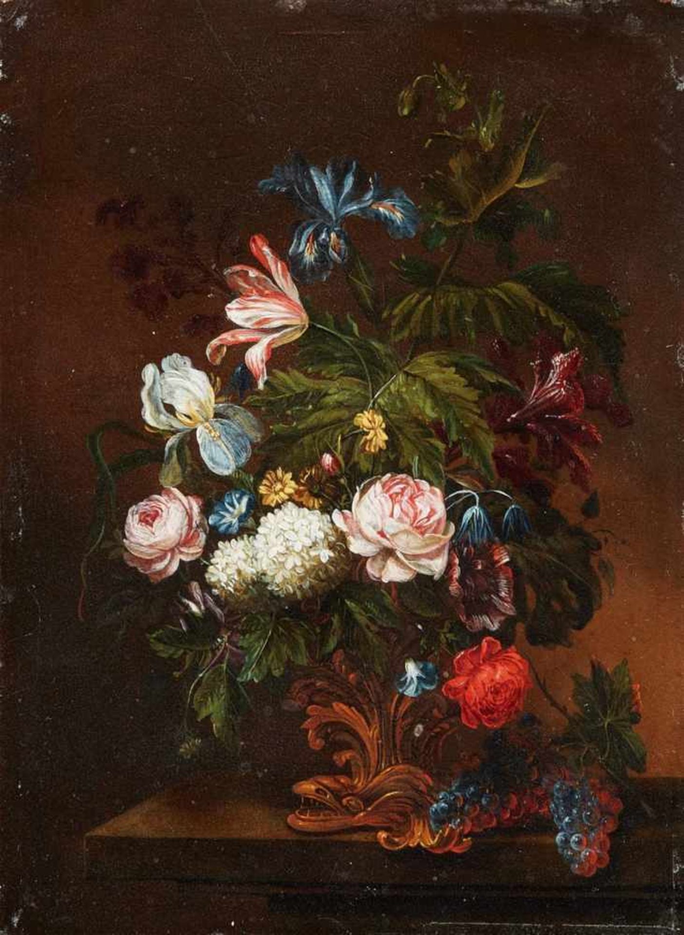 Caspar Hirscheli, attributed toSmall Still Life with Roses, Snowball Flowers, Morning Glory,
