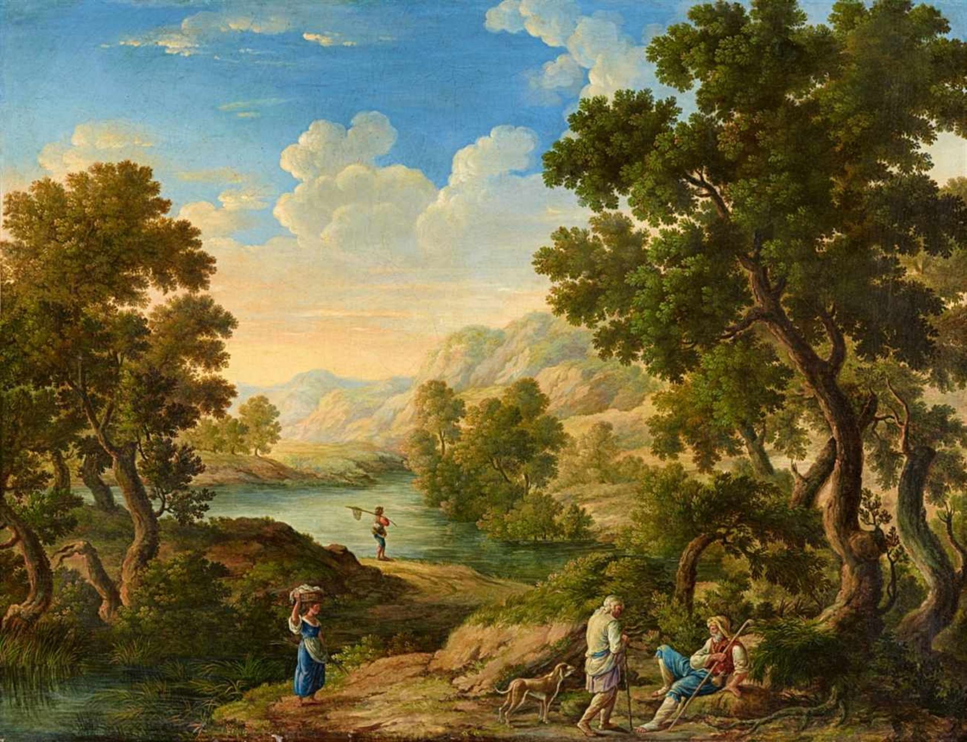 German School, early 19th centuryLandscape with Ramblers and a Young Fisherman