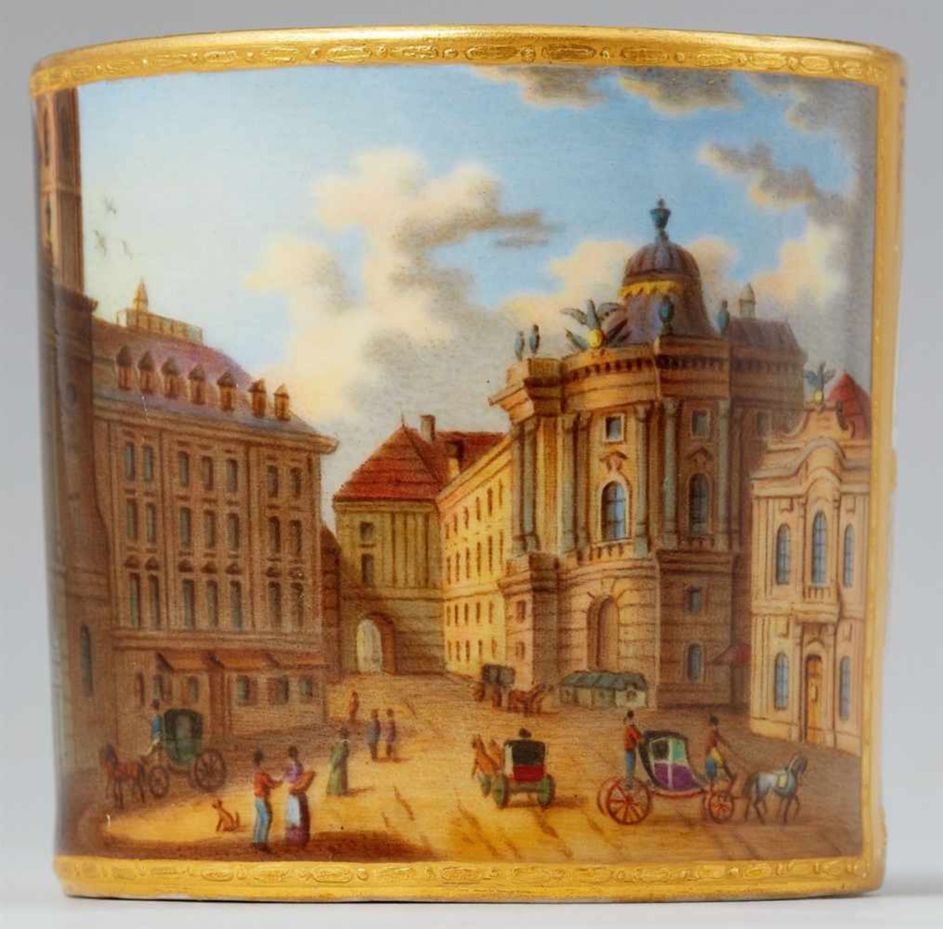 A Vienna porcelain cup with a depiction of MichaelerplatzOf cylindrical form with original saucer. - Bild 2 aus 5