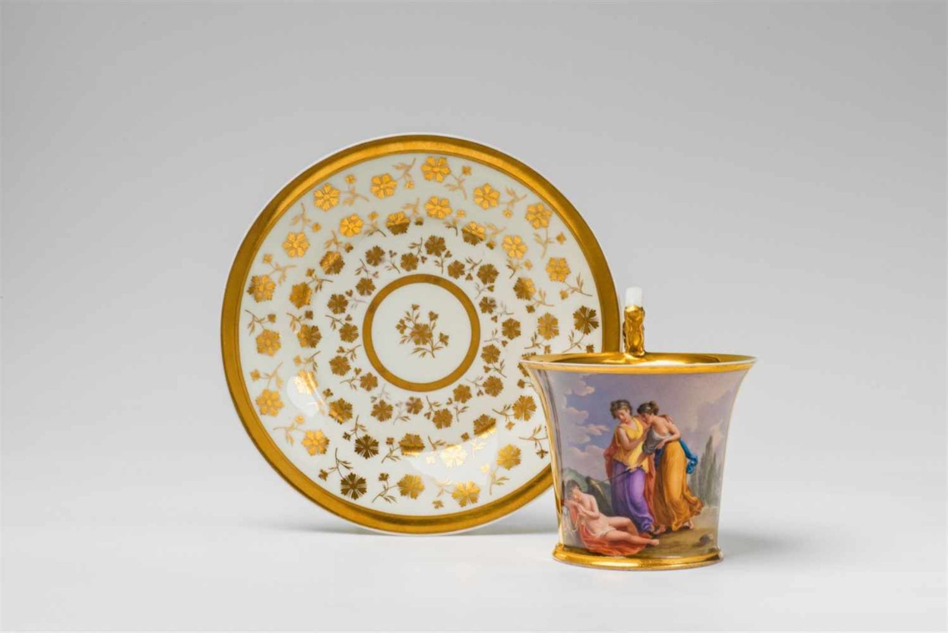 A Vienna porcelain cup and saucer with a motif after Angelika KauffmannBell-shaped cup with tall - Bild 5 aus 5