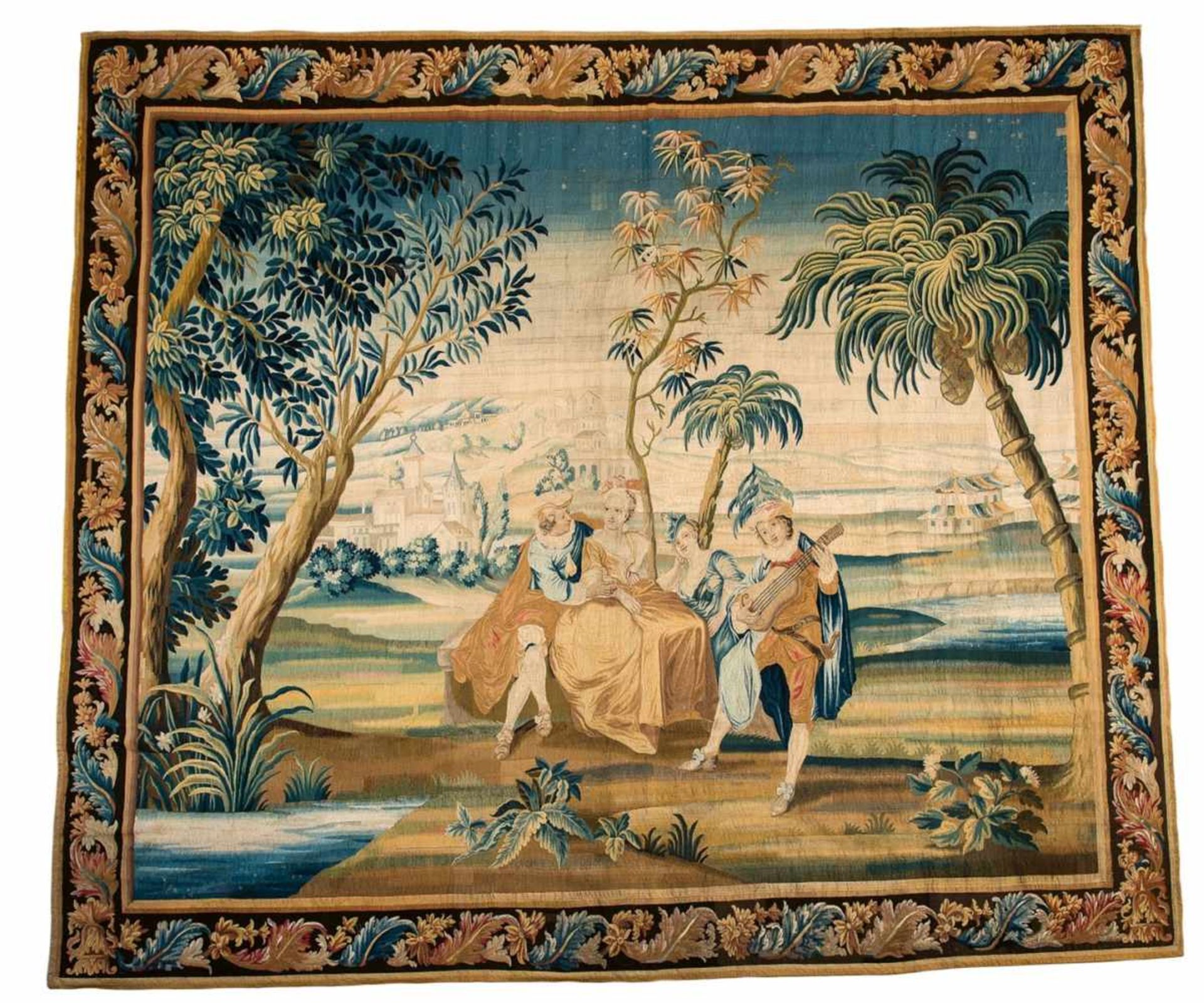 A Berlin tapestry with a motif by WatteauWool and silk on linen weft, lined. Depicting an