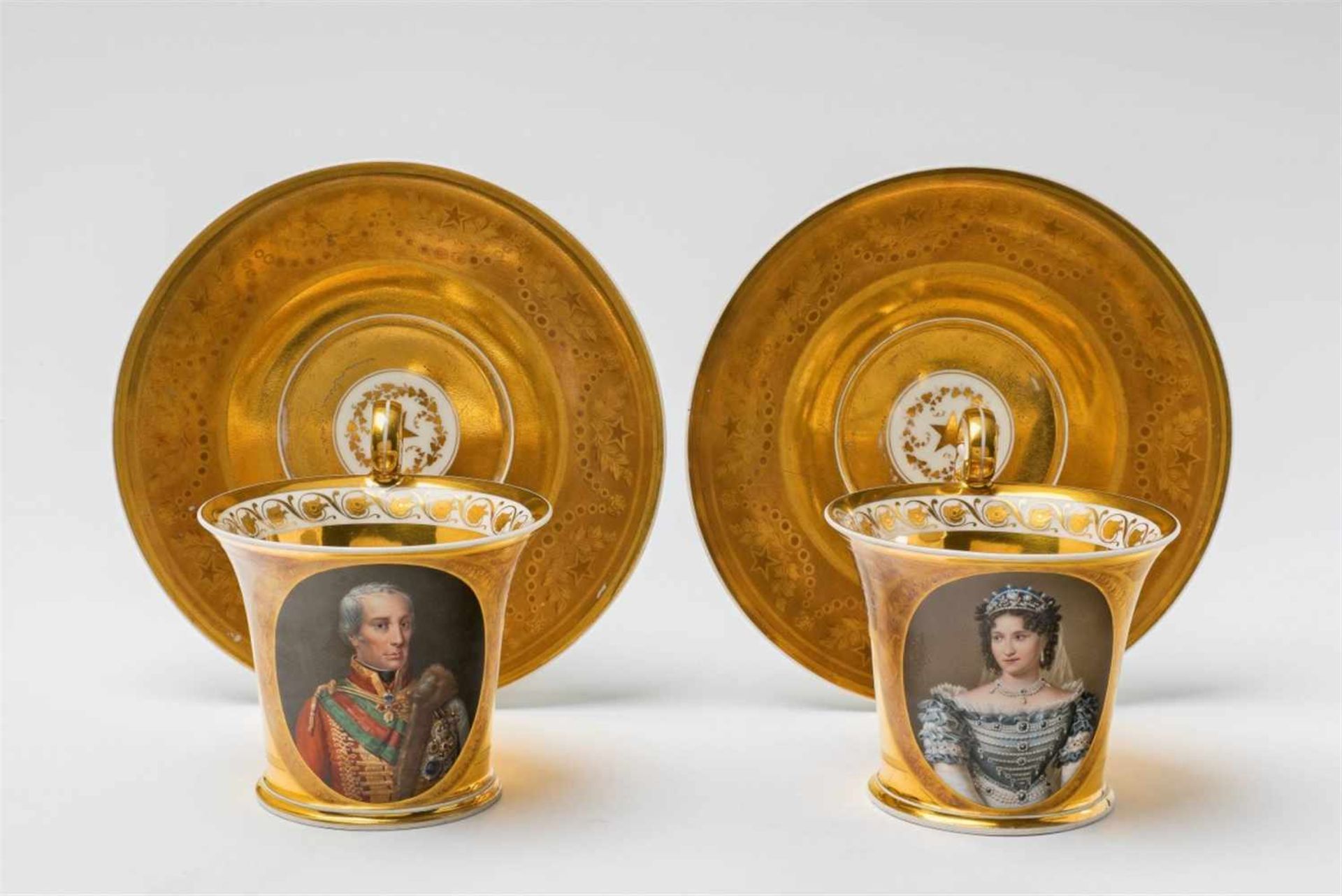 A pair of cups with portraits of Emperor Francis II and Empress Caroline AugustaBell-shaped cup with