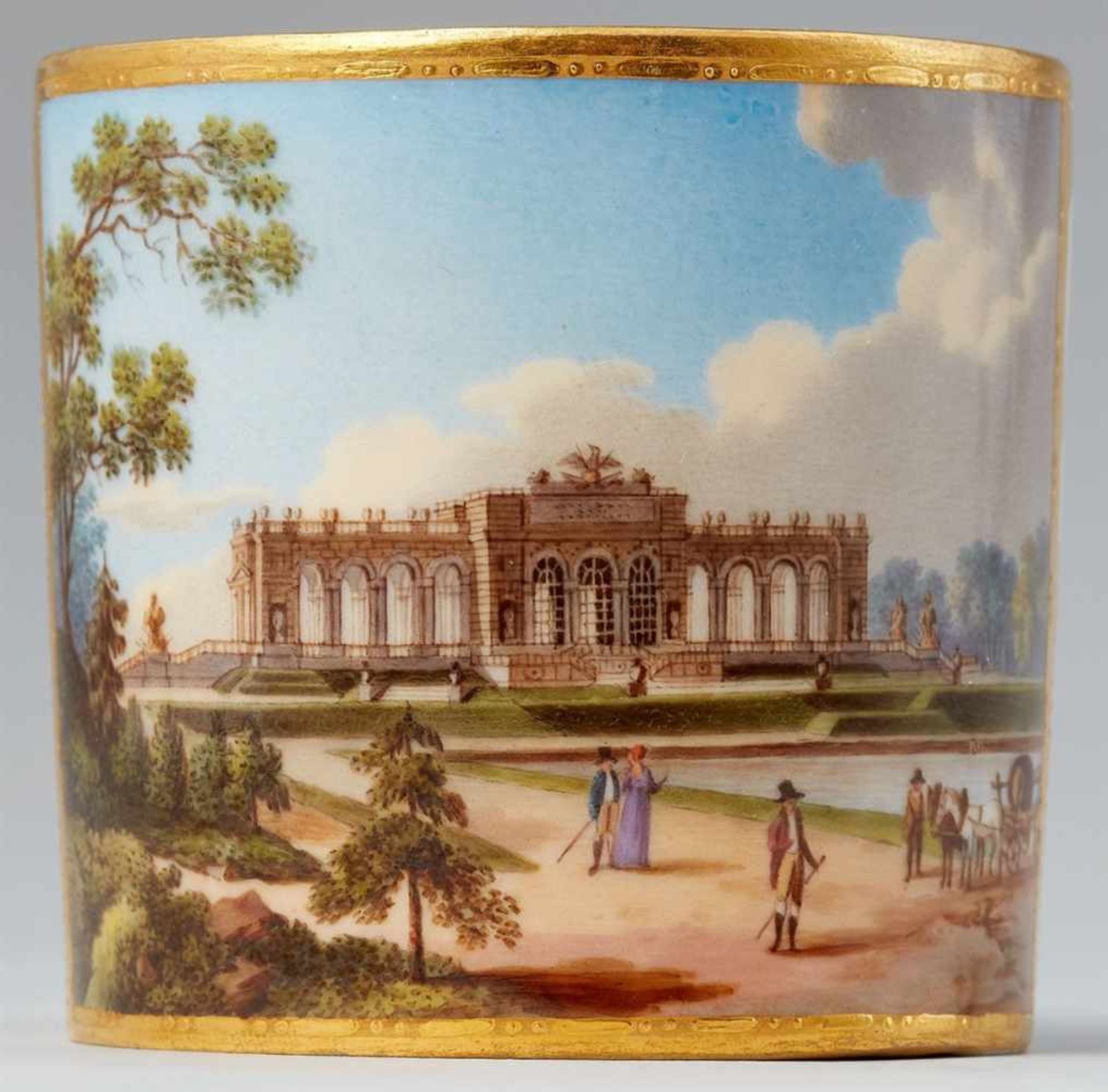 A Vienna porcelain cup and saucer "Vue de la Gloriétte au jardin de Schoenbrunn"Of cylindrical - Bild 4 aus 5