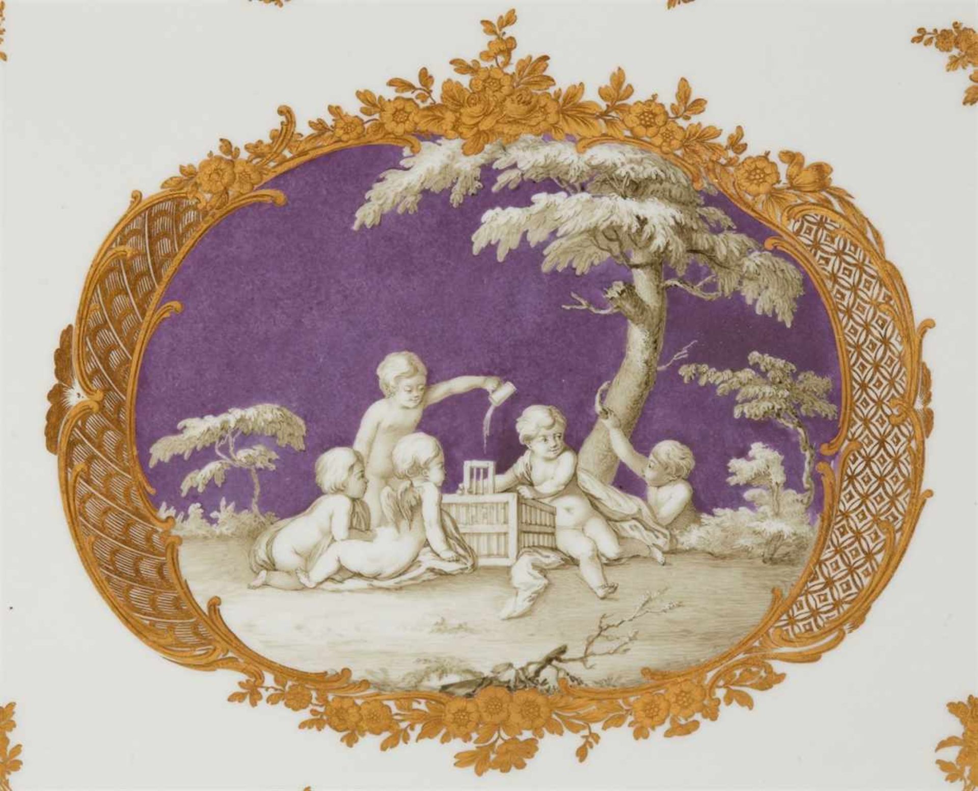 A Vienna porcelain dejeuner with children en grisaille on lilac groundComprising a rectangular - Bild 2 aus 3