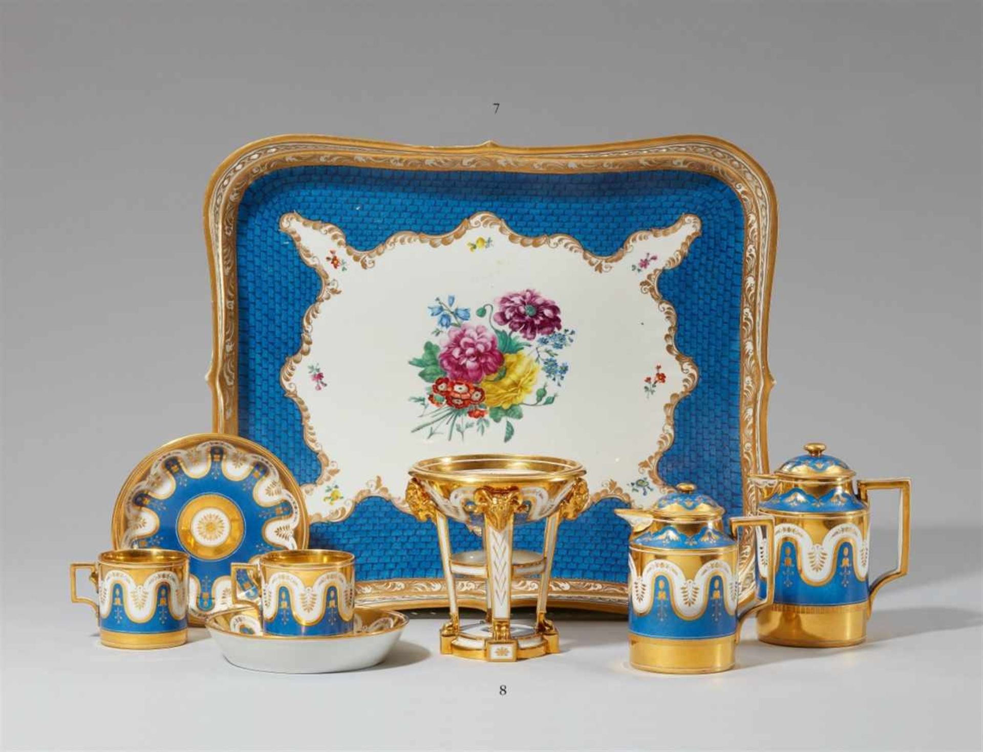 A Vienna porcelain platter with blue scale pattern decorPlatter with rounded corners and pierced