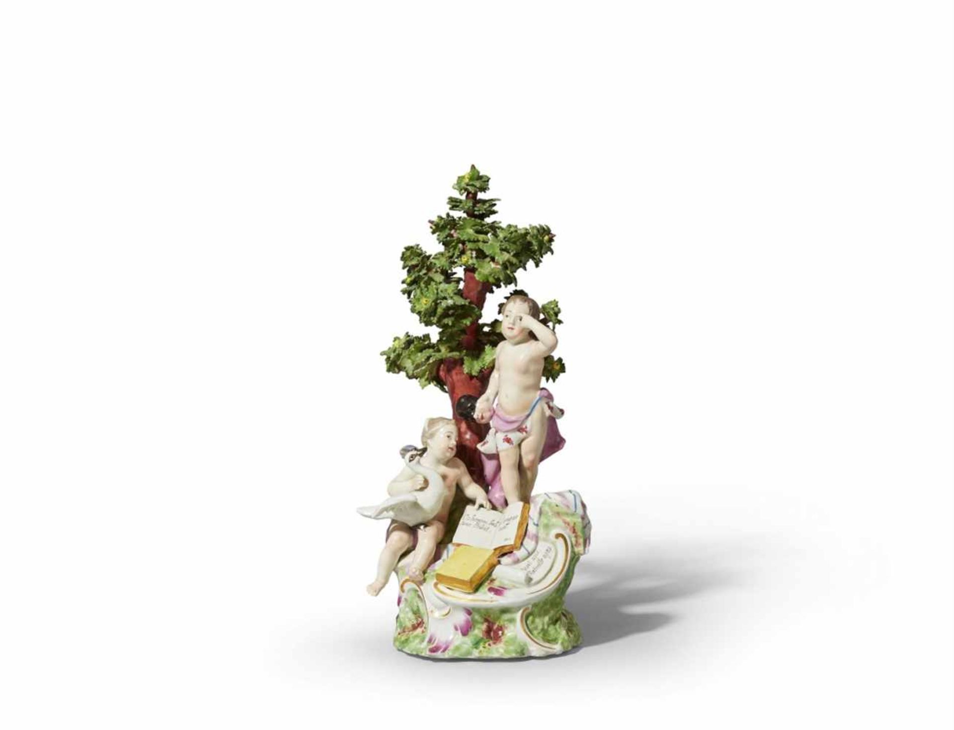 A Vienna porcelain model of two putti as an allegory of poetryA large figural group depicting