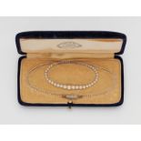 A Belle Epoque pearl necklace with original caseA graduated strand of 165 pearls (presumably