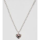 A necklace with a jewelled heart pendantPlatinum chain necklace with a 14k white gold heart-shaped