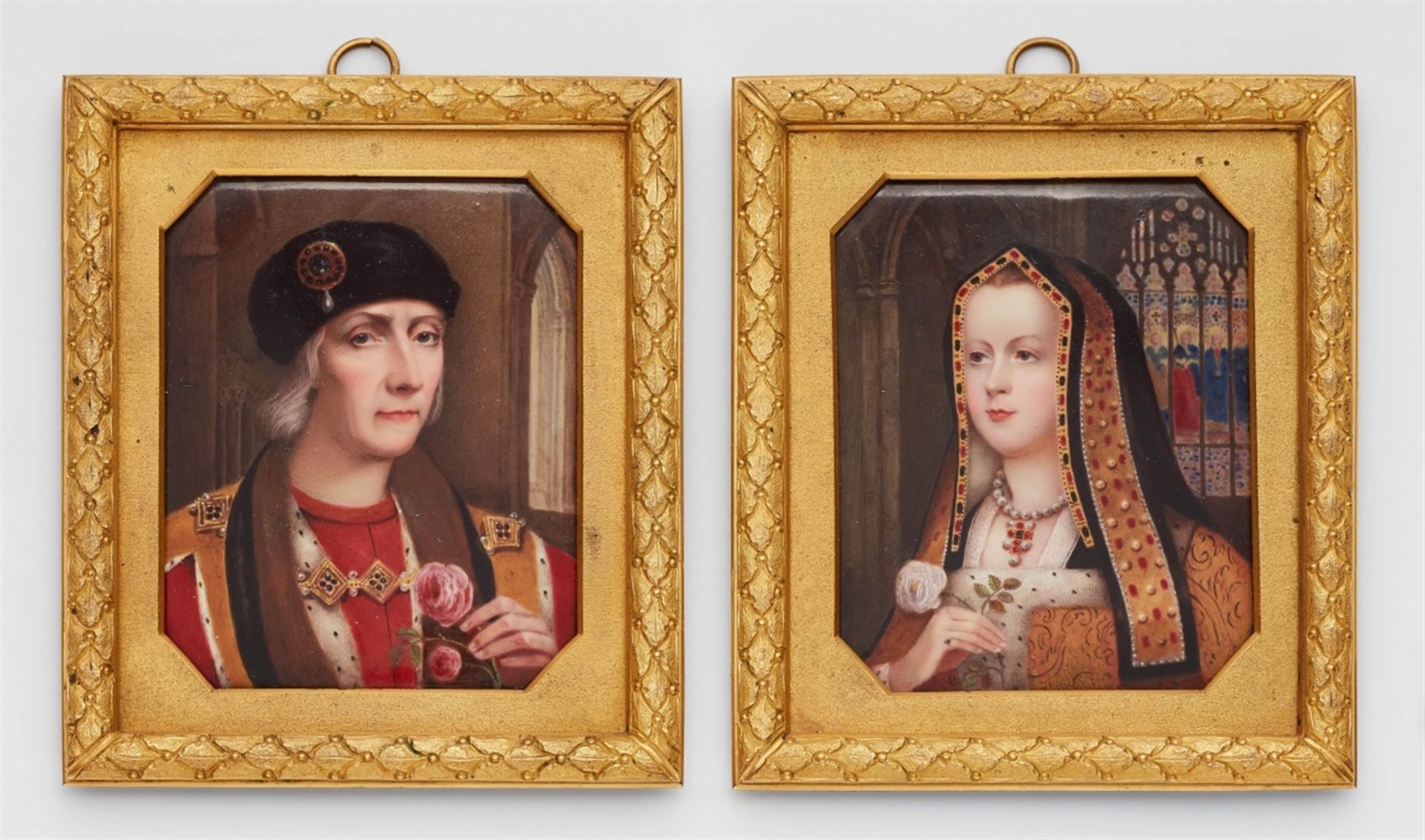 Enamelled portraits of Henry VII and Elisabeth of EnglandÉmail en plein auf Kupfer. Finely