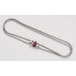 An 18k white gold necklace with a ruby claspFlexible necklace comprised of two thin snake-like