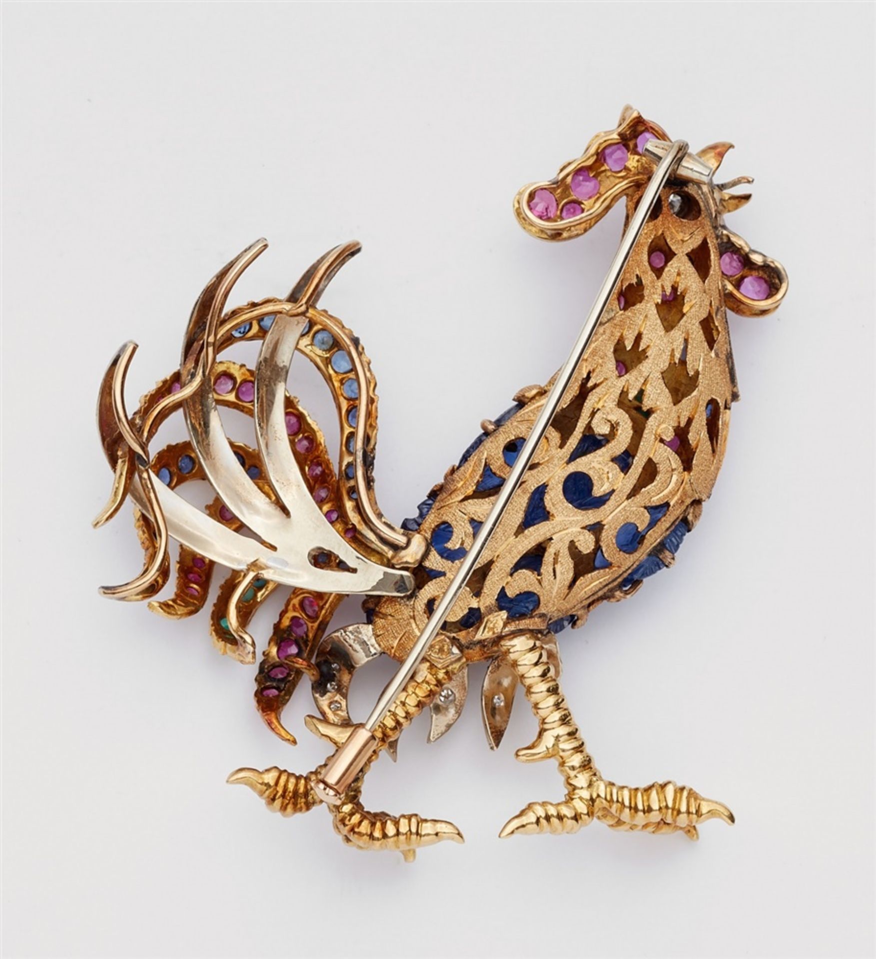 A Bolognese 18k gold and coloured gemstone brooch18k yellow gold brooch shaped like a striding - Bild 2 aus 2