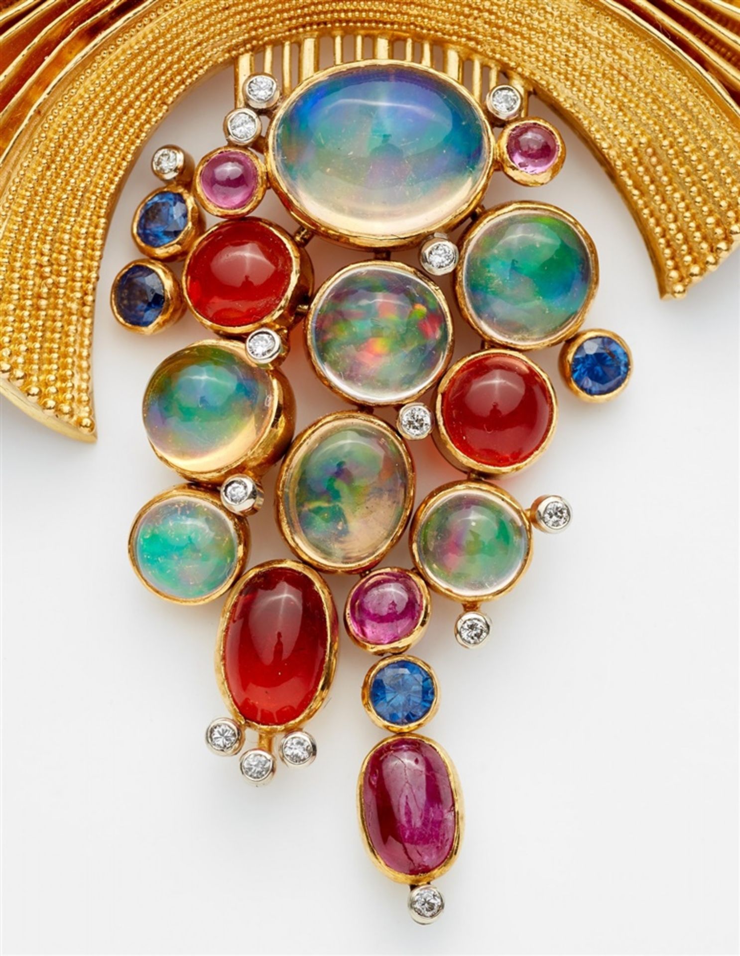 An 18k gold and coloured gemstone brooch “Taormina”Aus getriebenem Goldblech geschmiedete, - Bild 3 aus 3