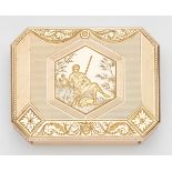 A Neoclassical 14k gold snuff boxRectangular box with geometric guilloche decor to all faces flanked