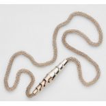 A Sterling silver sautoir with a forged claspNecklace designed as a tubular chain formed from finely