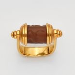 An 18 ct gold ring with an ancient Egyptian cylinder seal18k gold ring with a U-shaped band and