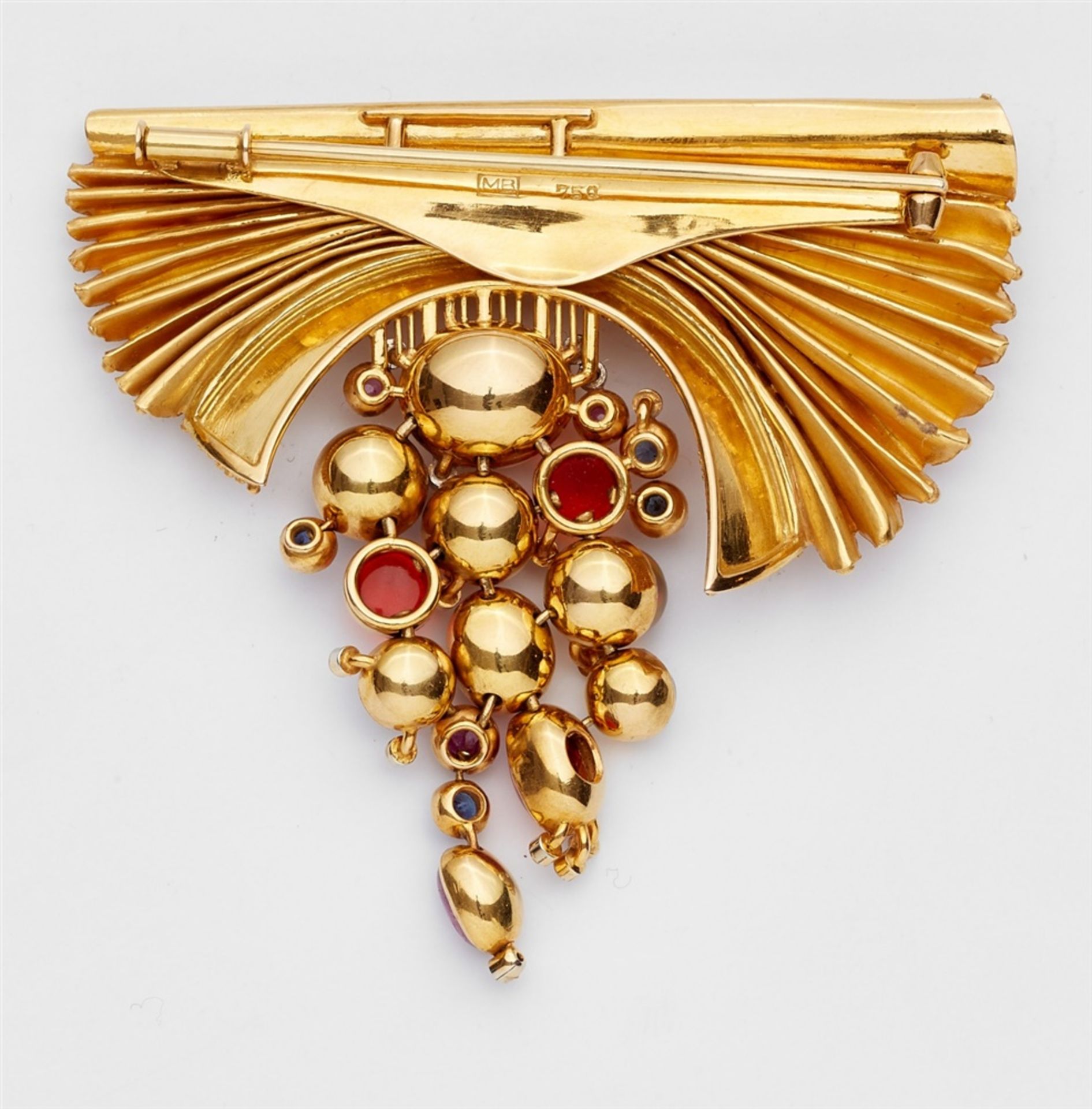 An 18k gold and coloured gemstone brooch “Taormina”Aus getriebenem Goldblech geschmiedete, - Bild 2 aus 3