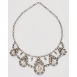A Belle Epoque diamond and Oriental pearl necklacePlatinum necklace designed as a delicate garland