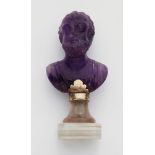 A carved amethyst bust of Homer as a souvenir of the Grand TourSilver-plated metal, amethyst, agate.