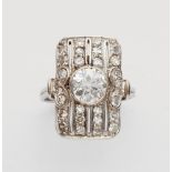 An 18k white gold Art Deco diamond solitaire ringThe rectangular bezel fully set with 28 8/8-cut