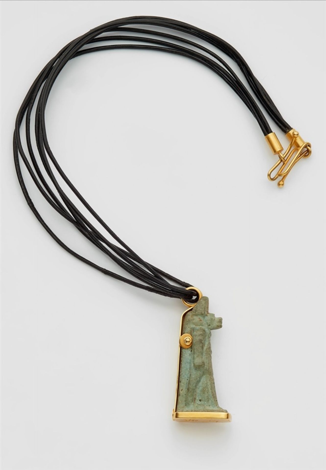 A glazed fayence Anubis amulet pendantA miniature celadon glazed faience statuette of the striding - Bild 2 aus 6