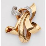 An 18k gold and diamond retro clip brooch18k bi-coloured gold brooch of curved design, partially