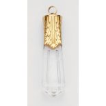 A 14k gold and carved rock crystal pectoral pendantFour-sided cut rock crystal prism with pyramid