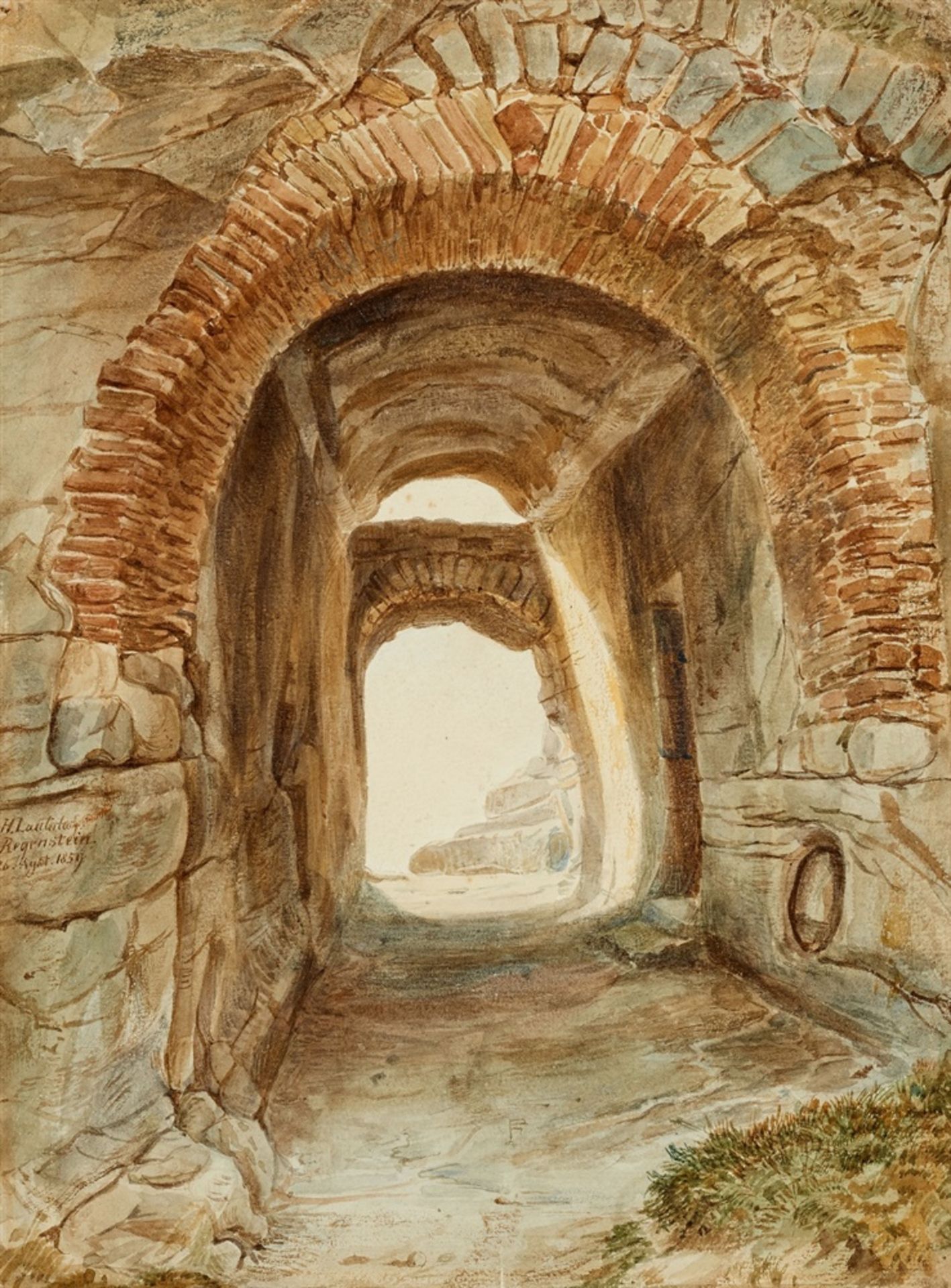 LauterbachThe Stone Vault of Regenstein Castle in the HarzWatercolour on paper, mounted in a mat..