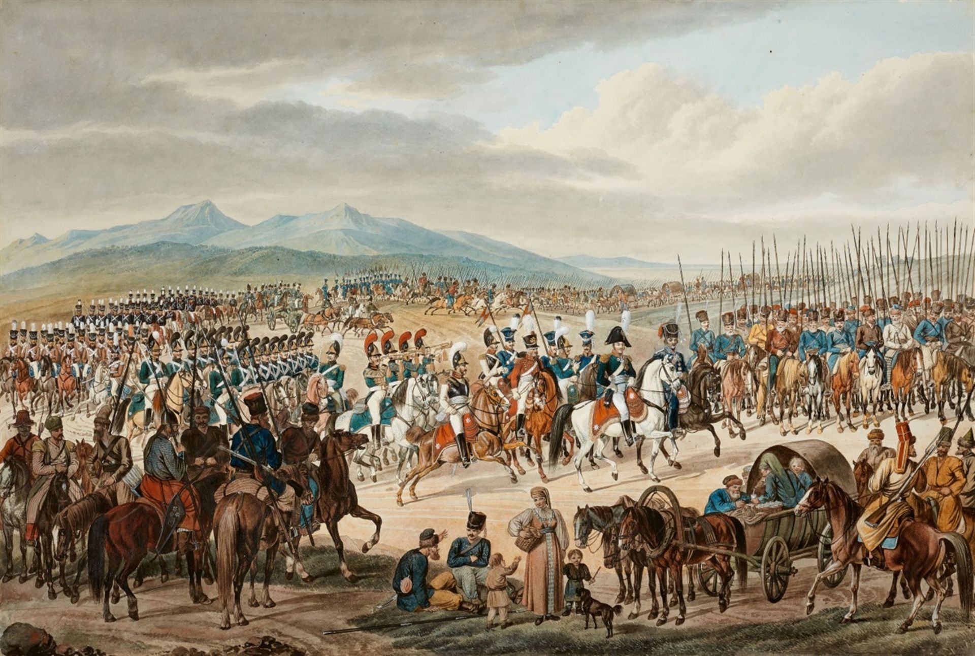 Johann Adam KleinTwo Large-Format Scenes from the German CampaignGouache and watercolour on paper.